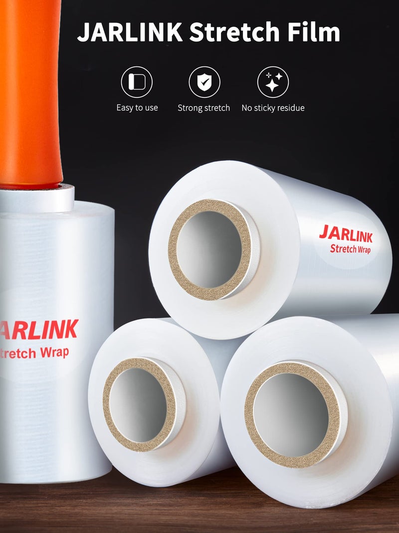 JARLINK 4 Pack Plastic Film Roll with Plastic Handles, 60 Gauge Thick, 5"" x 1000ft Plastic Pallet Film, Industrial Strength Stretch up to 500% Stretch for Moving, Packing, Wrapping, and Shipping - Image 4